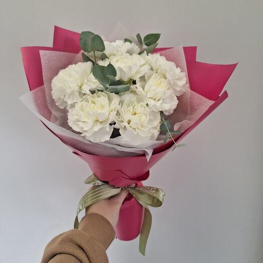 Delicate bouquet of white carnations
