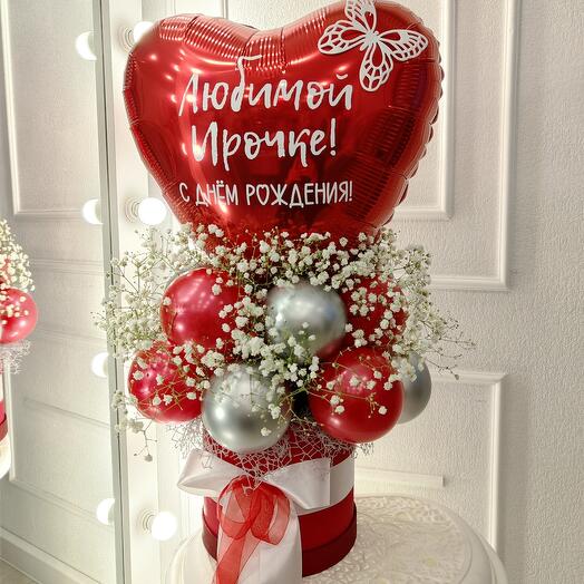 Букет сердце в шляпной коробке с гипсофилой