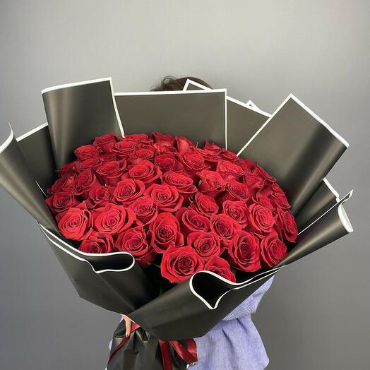 An elegant bouquet of 51 red roses is the perfect gift for any occasion.