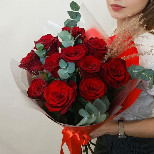 Red roses with greenery