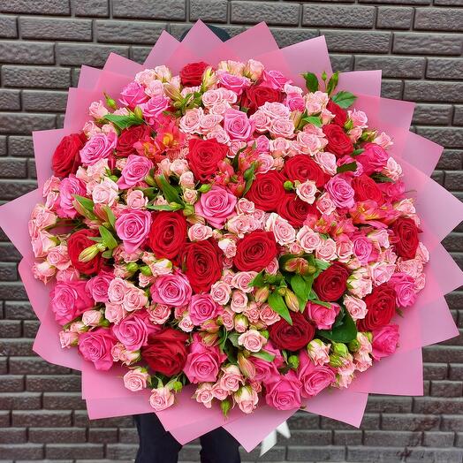 Author's bouquet of bush roses and alstroemeria
