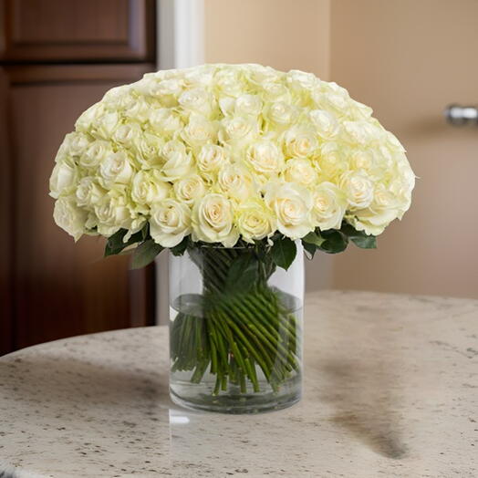 White Roses Vase 50 Roses