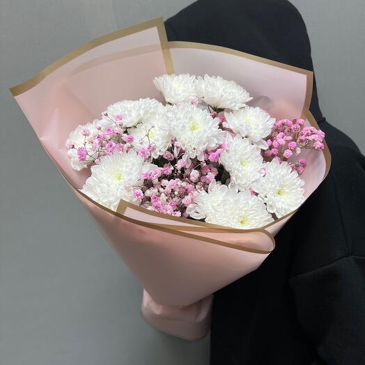 Хризантема с гипсофилой