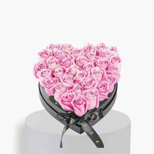 Pink Roses in Heart Box