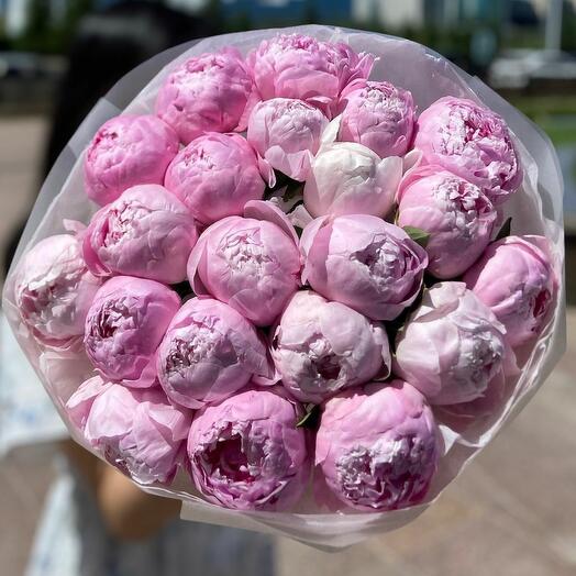 Букет из розовых пионов 25 шт