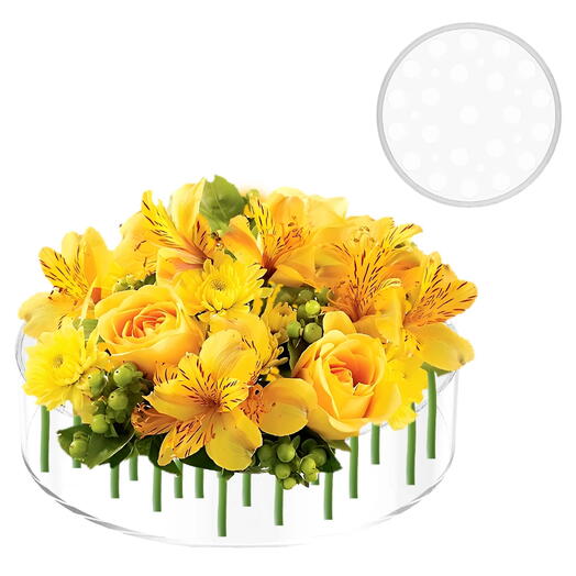 Yellow Rose   Alstroemeria Floral Arrangement in 12-Hole Round Acrylic Vase