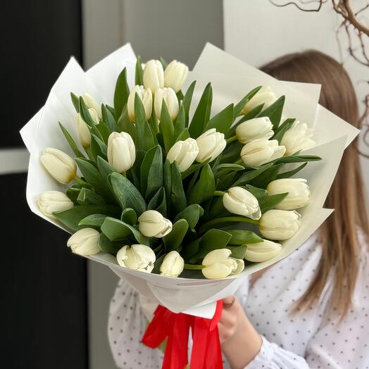 Букет 25 белых тюльпанов