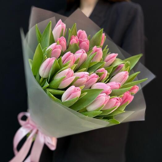 Букет нежно розовые тюльпаны 25 шт (мб 165)