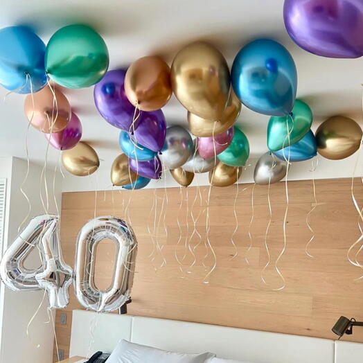 Набор цифр (85см) и Шаров под потолок 28 шт. Set of helium numbers (85cm) and balloons under the ceiling 28 pcs