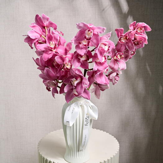 3 Pink Cymbidium Orchid in Ceramic Vase  6613