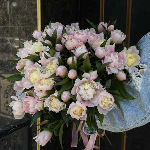 Нежно-розовые пионы 51 шт