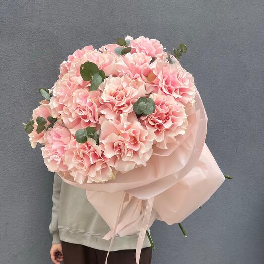 French roses with eucalyptus