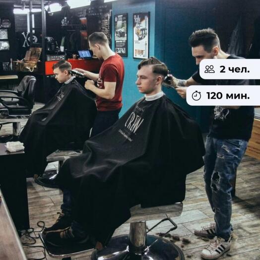 Men's traditions. Haircut for dad and son