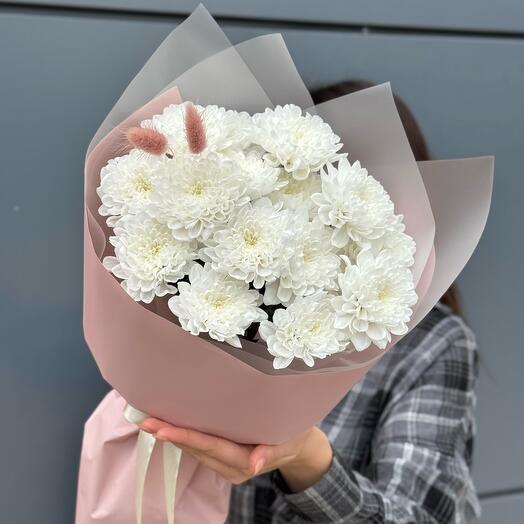 Букет Комплимент хризантем с лагурусом