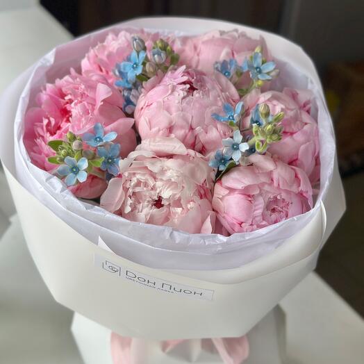 Дуо-букет Розовые пионы и оксипеталлум