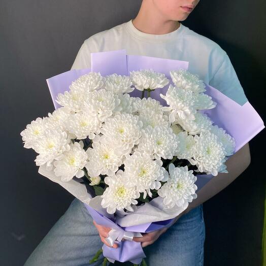 Хризантема| букет белоснежных хризантем