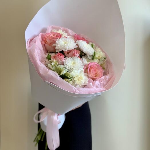 Букет «Романтика» хризантемы, альстромерии,роз