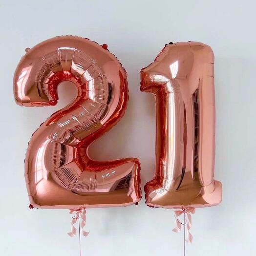 Шары цифры 21 (номер на выбор) розовое золото