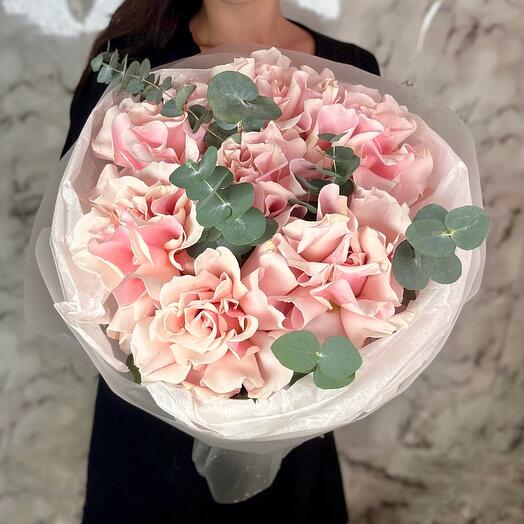 🌸 Французский флирт 🌸Розовые розы и эвкалипт х7