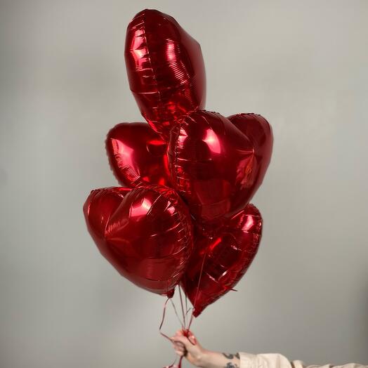 Сет из 5 красных шаров-сердец 18  /46 см