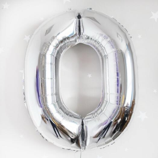 Шар цифра 0 серебро, 102 см, FAT
