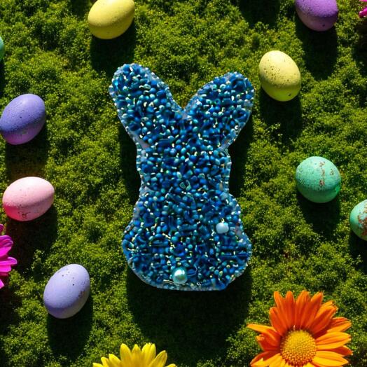 Брошь зайка голубая ручная работа