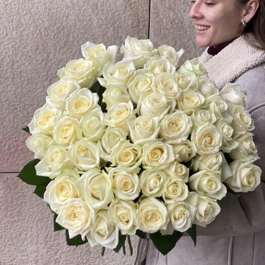 51 белая роза ЭКО-ФРЕНДЛИ. Букет для любимой