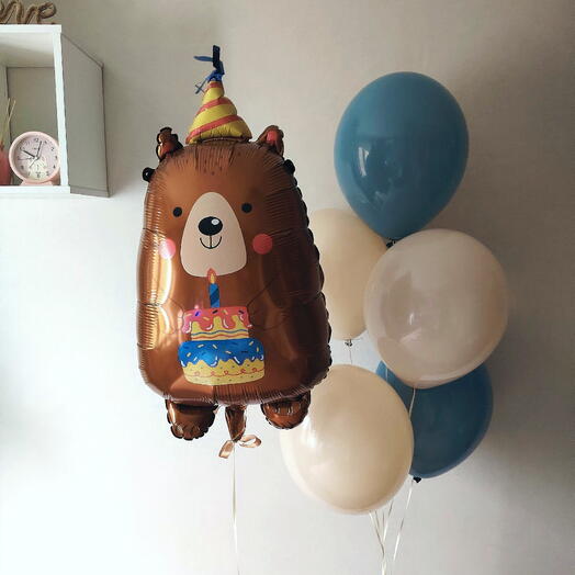 Шарики на день рождения Мишка с тортиком