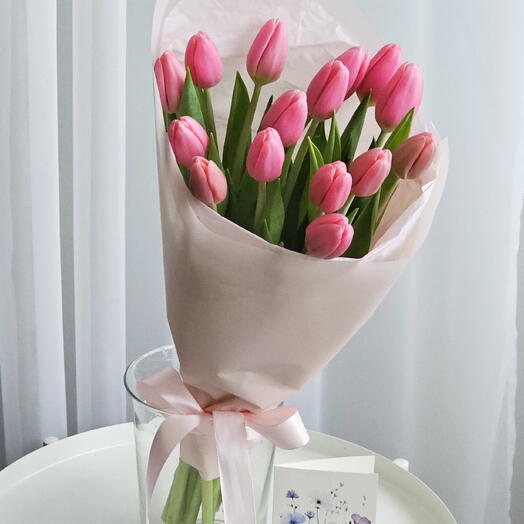 Bouquet of pink tulips,  15 pcs