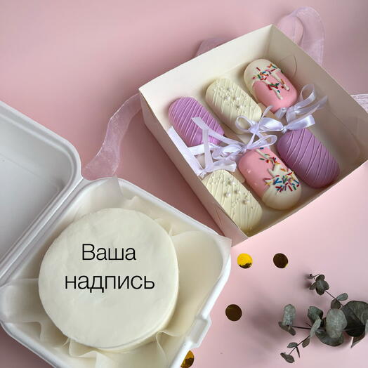 Набор Бенто торт с Вашей надписью и чизкейки ассорти