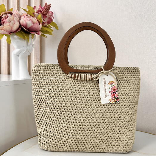 Сумка вязаная с деревянными ручкамм