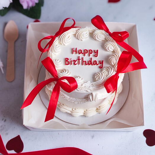 Бенто-торт в стиле ламбет с бантиками "Happy Birthday" в подарок девушке, подруге, сестре, маме