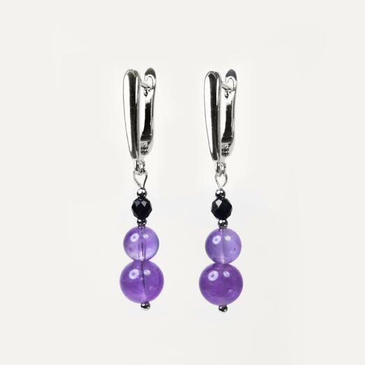 Серьги Акант Аметист и Черный агат Rh+ (EAR1130)