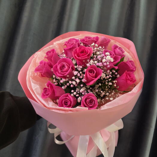 Букет розовых роз 15шт