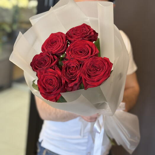 7 красных роз 🌹 романтичный букет для девушки | доставка сегодня