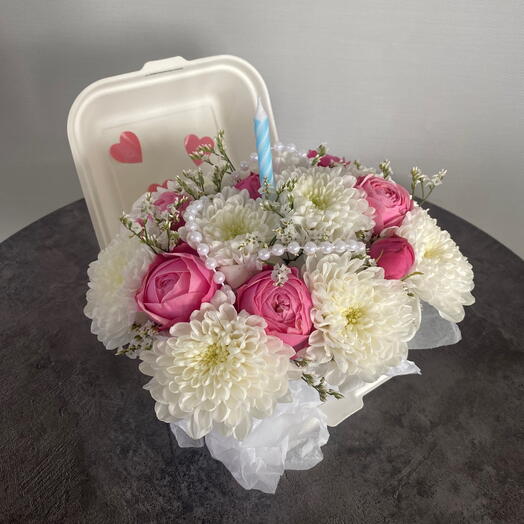 Бенто-композиция с кустовой пионовидной розой 🎀