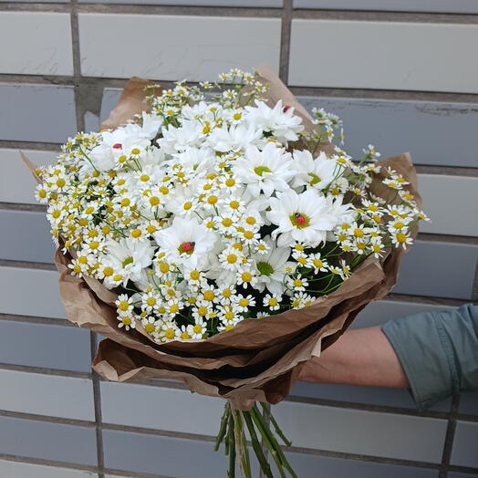 Букет с полевой ромашкой и божьими коровками на день семьи