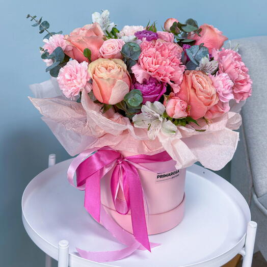 Цветочная композиция в коробке «Розовый сад» 🌸 41158