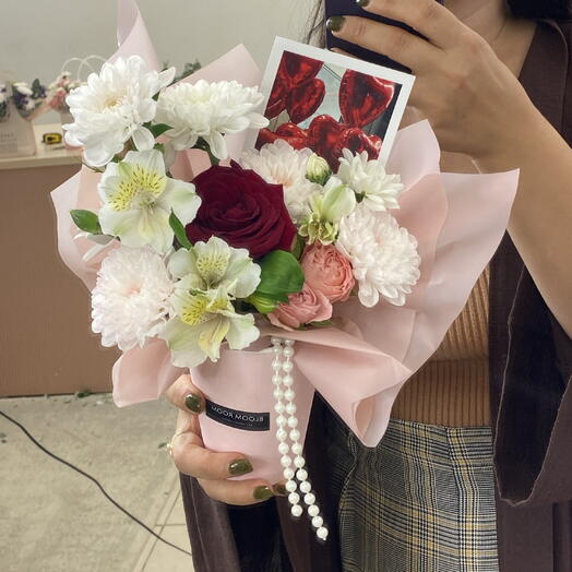 🌹Композиция комплимент в стаканчике с красной розой