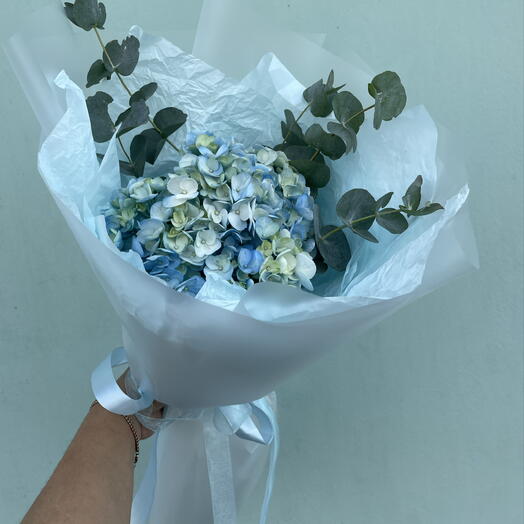 Голубая гортензия с эвкалиптом