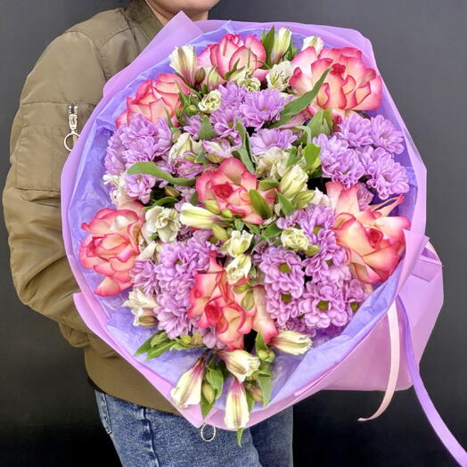 Букет французской Роза и
Хризантема. Альстромерия💐