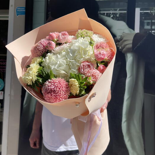 Букет из кустовой розы, гортензии и астры подарок день рождения любимой 💞