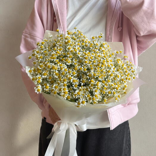 Воздушный монобукет из кустовых ромашек, 15шт