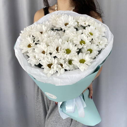 Монобукет «Лазурь» из 5 кустовых Ромашковых хризантем 🌼🤗🌼
