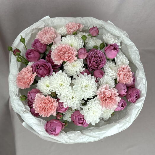 Нежный букет🌸 хризантема, диантус, Мисти баблс