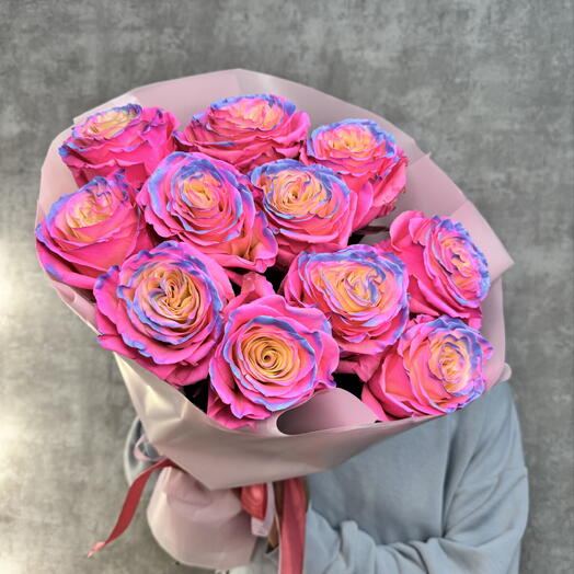 Букет из радужной дофаминовой эквадорской розы 🌹 для девушки 😍 WOW эффект