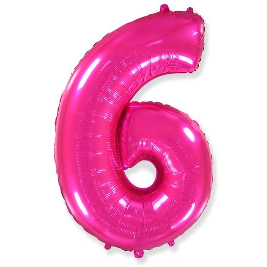 Цифра 6 Фуксия огромная фольгированная 102см шарик