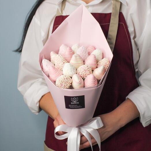 Букет из клубники в шоколаде, съедобный, сладкий букет Розовое облако