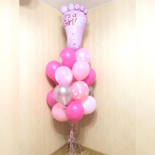Fountain of balloons for the discharge of a girl from the maternity hospital 17 pcs