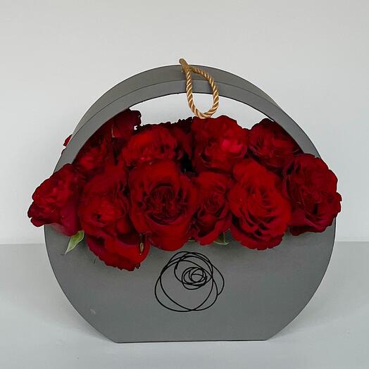 Red Rose Hanging Flower Box - Grey